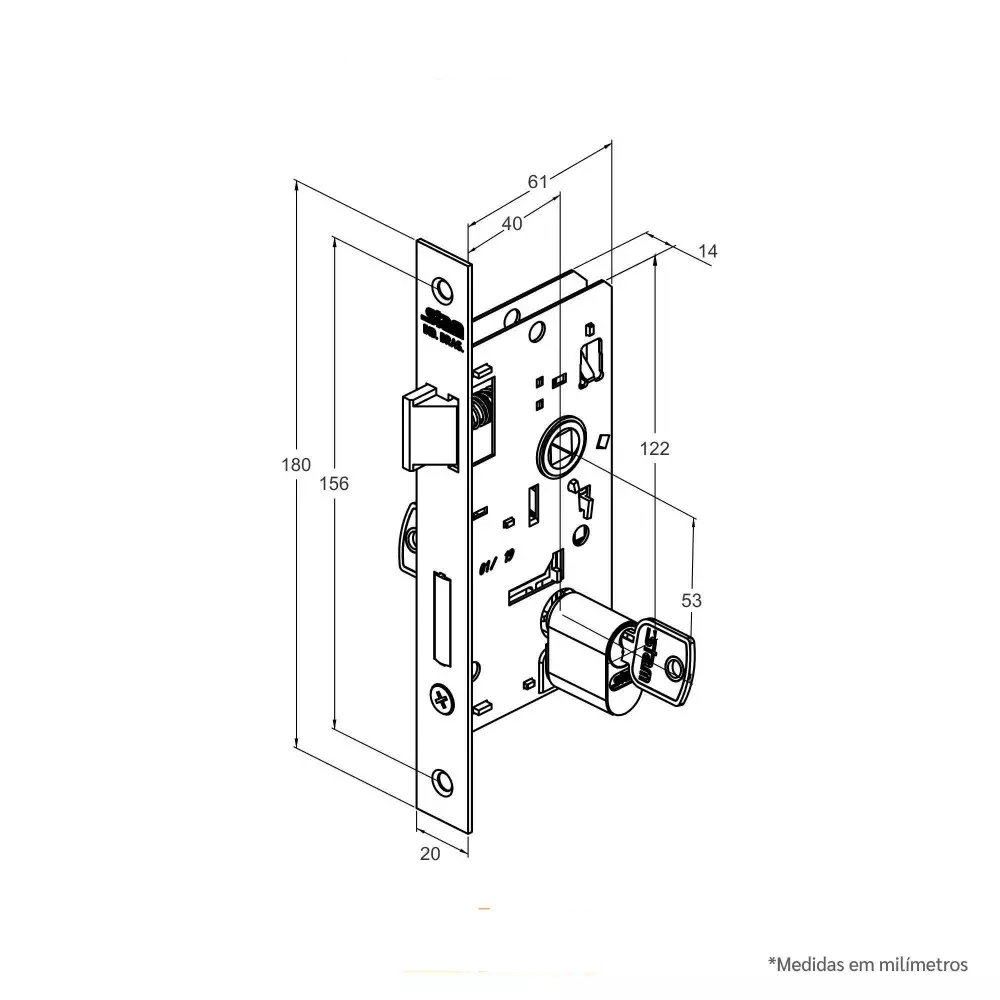 Fechadura Espelho Inox Externa detalhe lateral