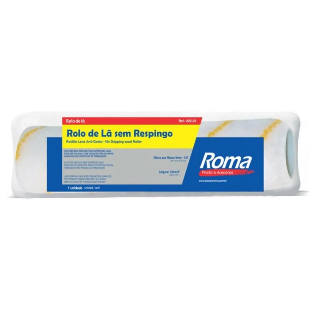 Rolo de L&atilde; sem Respingo 23cm Roma 822/23 frontal