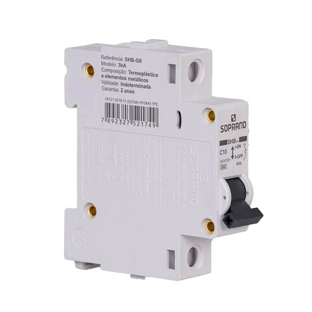 Disjuntor Monopolar SHB GII 10A Soprano frontal